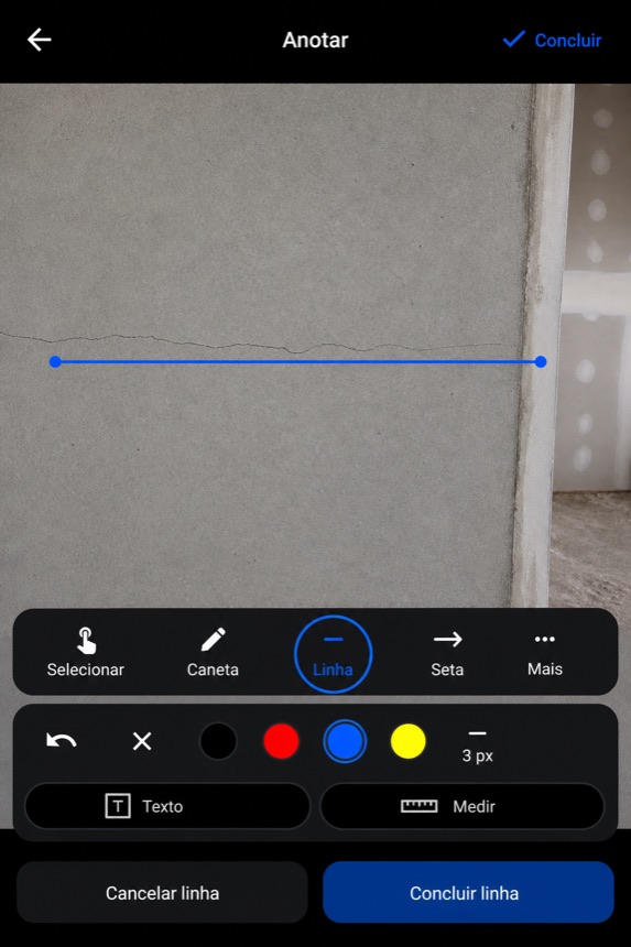 Straight Line tool with Linha highlighted