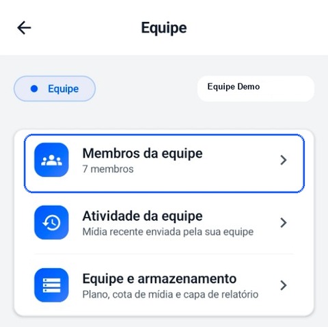 Hub Equipe com Membros da equipe