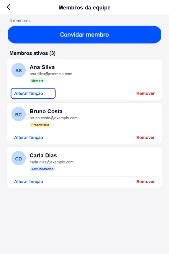 Alterar função no cartão do membro