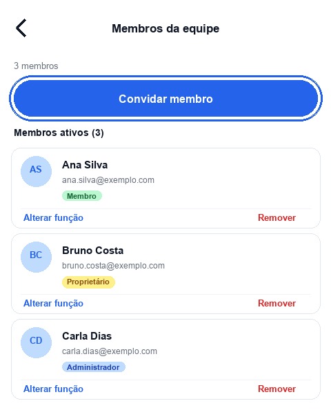 Membros da equipe com Convidar membro
